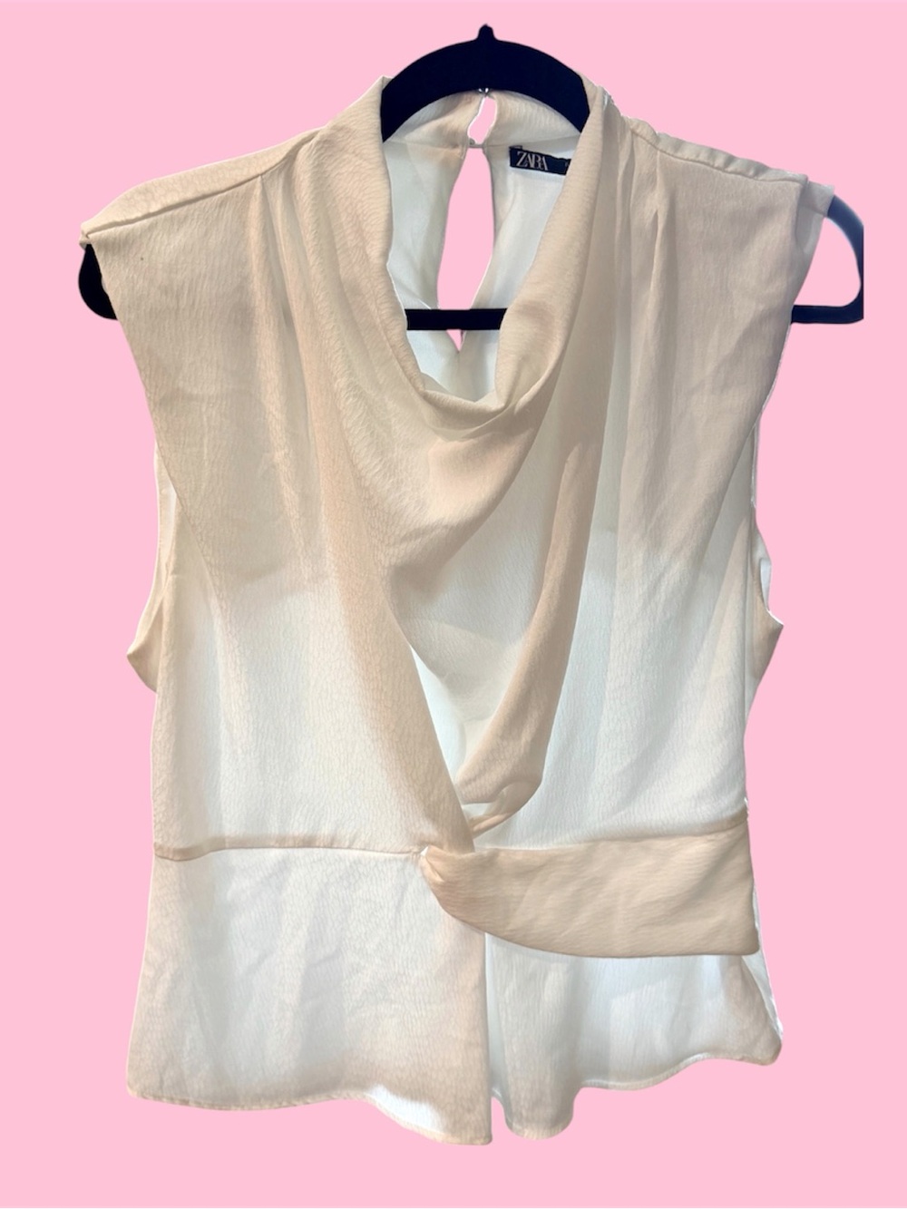 Zara White Draped Sleeveless Blouse #30